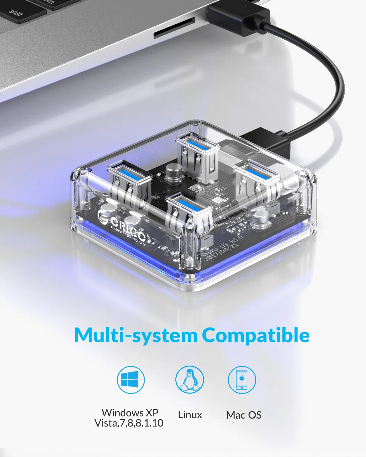 ORICO Transparent Series USB HUB Multi 4 7 Port High Speed USB3.0 Splitter With Micro USB Power Port For Laptop PC OTG Adapter