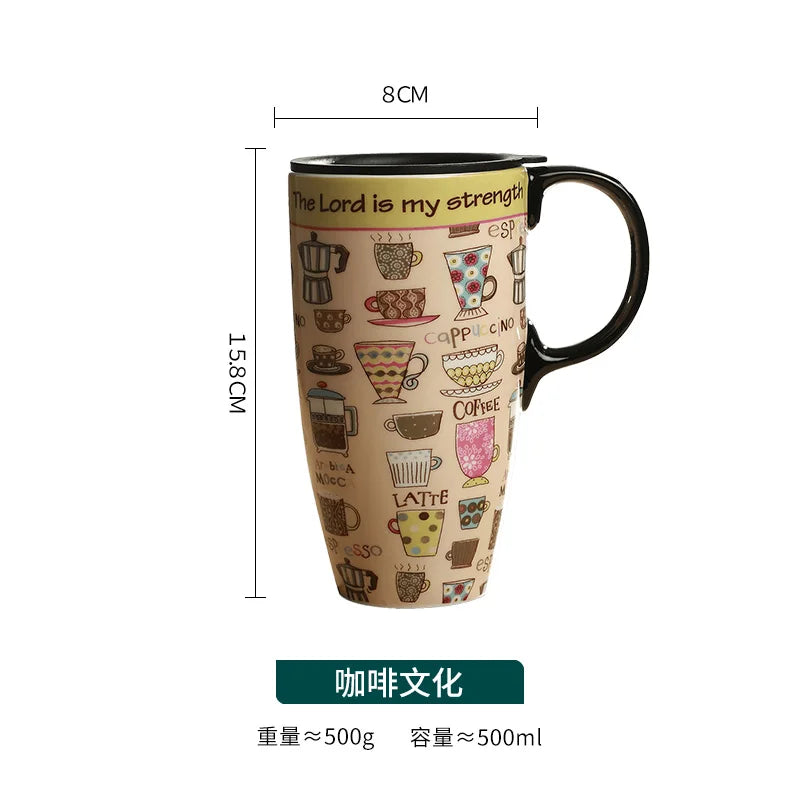 Large-capacity mug mug American ceramic mug ceramic coffee creative coffee cup with lid household water cup
