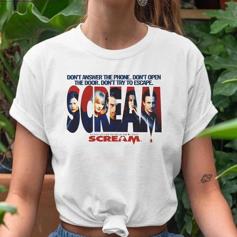 Scream Movie T-shirt Women Retro 90s Cult Horror Friends T Shirts Aesthetic Vintage Shirts Gothic Style Tees Tops