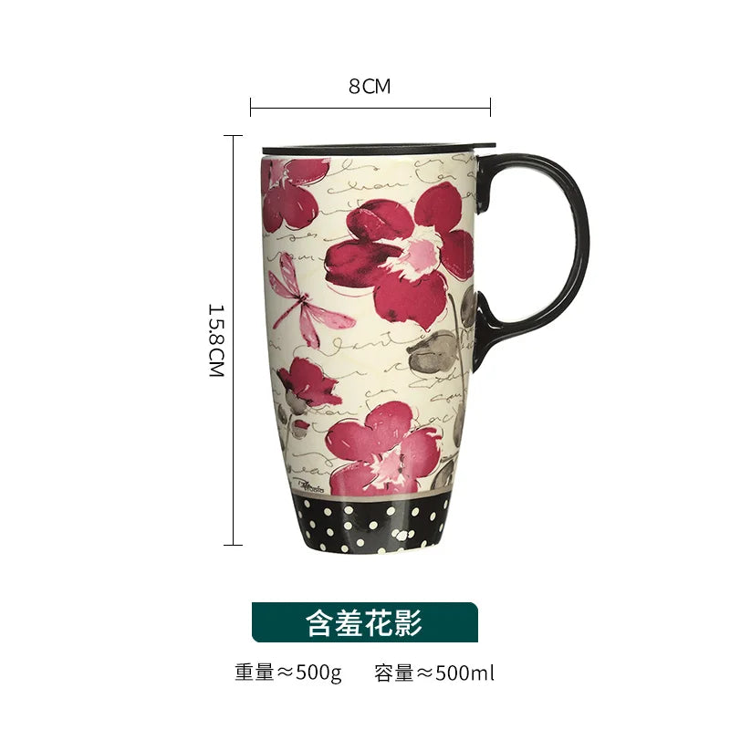 Large-capacity mug mug American ceramic mug ceramic coffee creative coffee cup with lid household water cup