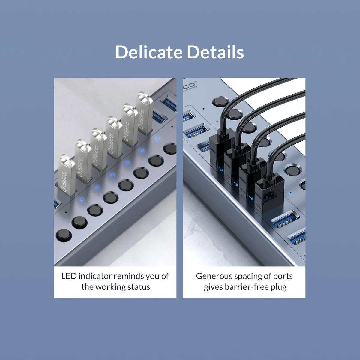 ORICO Powered USB 3.0 HUB 7/10/13/16 Ports Aluminum USB Extension with On/Off Switches Support BC1.2 Charging Splitter For PC