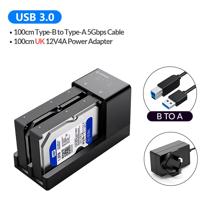 ORICO 2 Bay HDD Docking Station with Offline Clone SATA to USB 3.0 Hard Drive Docking Station for 2.5/3.5 inch Hard Drive Case
