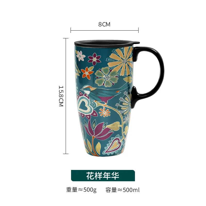 Large-capacity mug mug American ceramic mug ceramic coffee creative coffee cup with lid household water cup