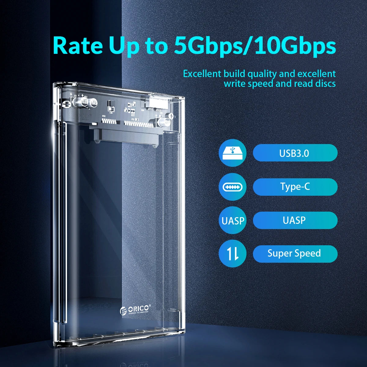 ORICO 2.5'' Transparent HDD Case SATA to USB 3.1 Gen2 10Gbps External Hard Drive Case HDD Enclosure SSD Disk Case Support UASP