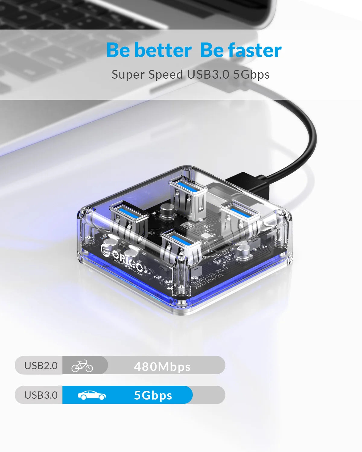 ORICO Transparent Series USB HUB Multi 4 7 Port High Speed USB3.0 Splitter With Micro USB Power Port For Laptop PC OTG Adapter