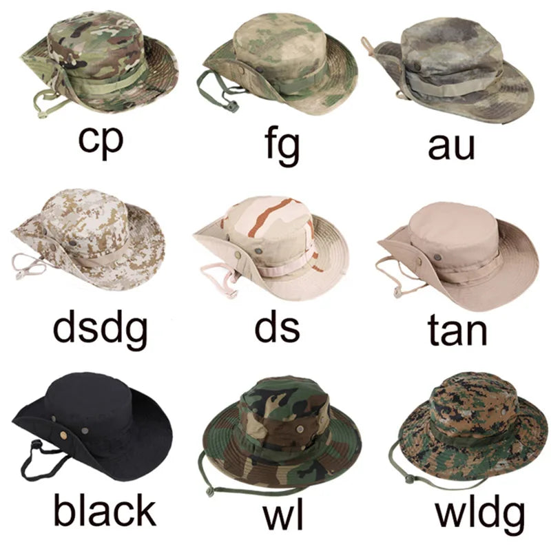 Tactical Boonie Hat Camouflage Fishing Cap Outdoor Sport Sun Bucket Cap Outdoor Training Travel Hunting Hiking Cap