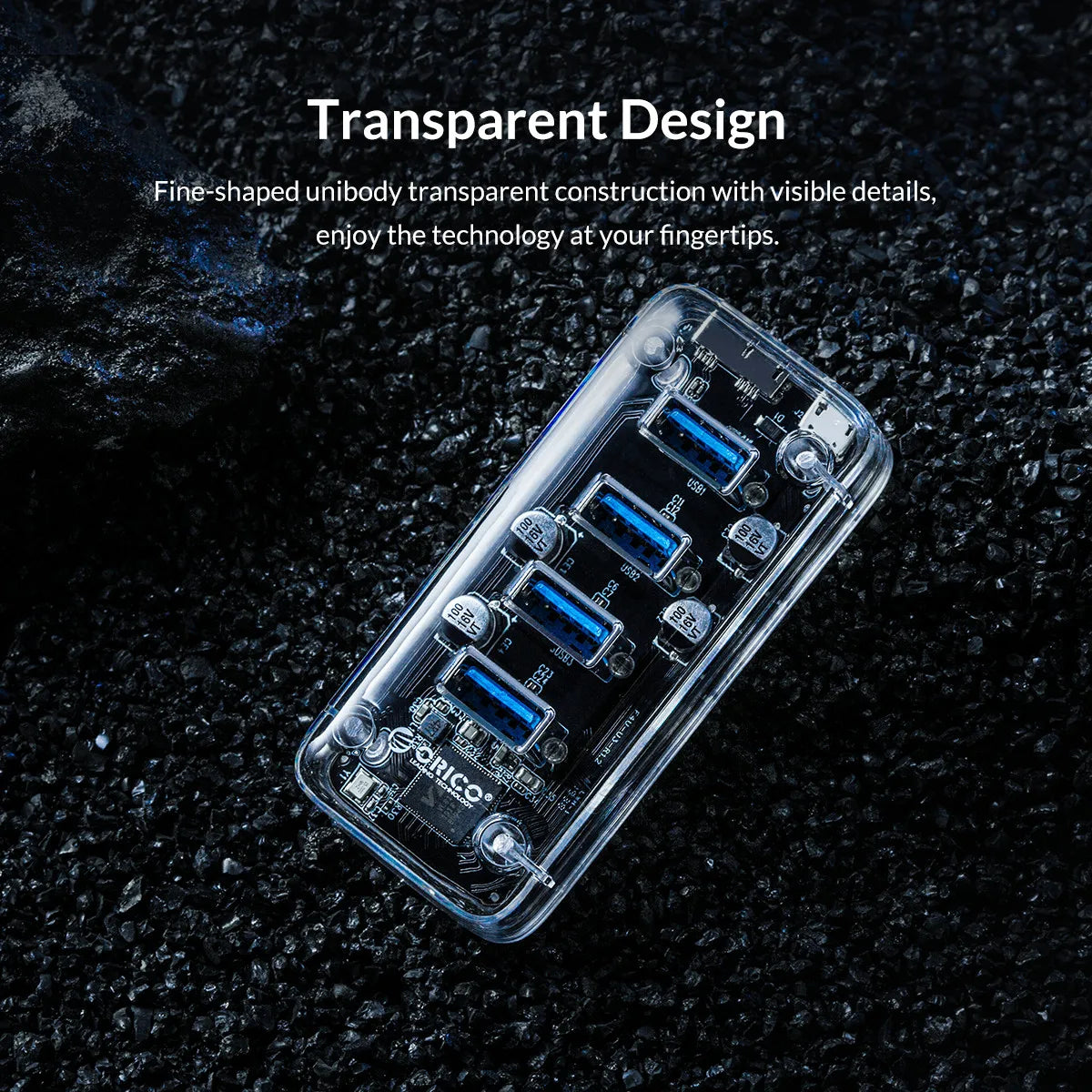 ORICO Transparent Series USB HUB Multi 4 7 Port High Speed USB3.0 Splitter With Micro USB Power Port For Laptop PC OTG Adapter