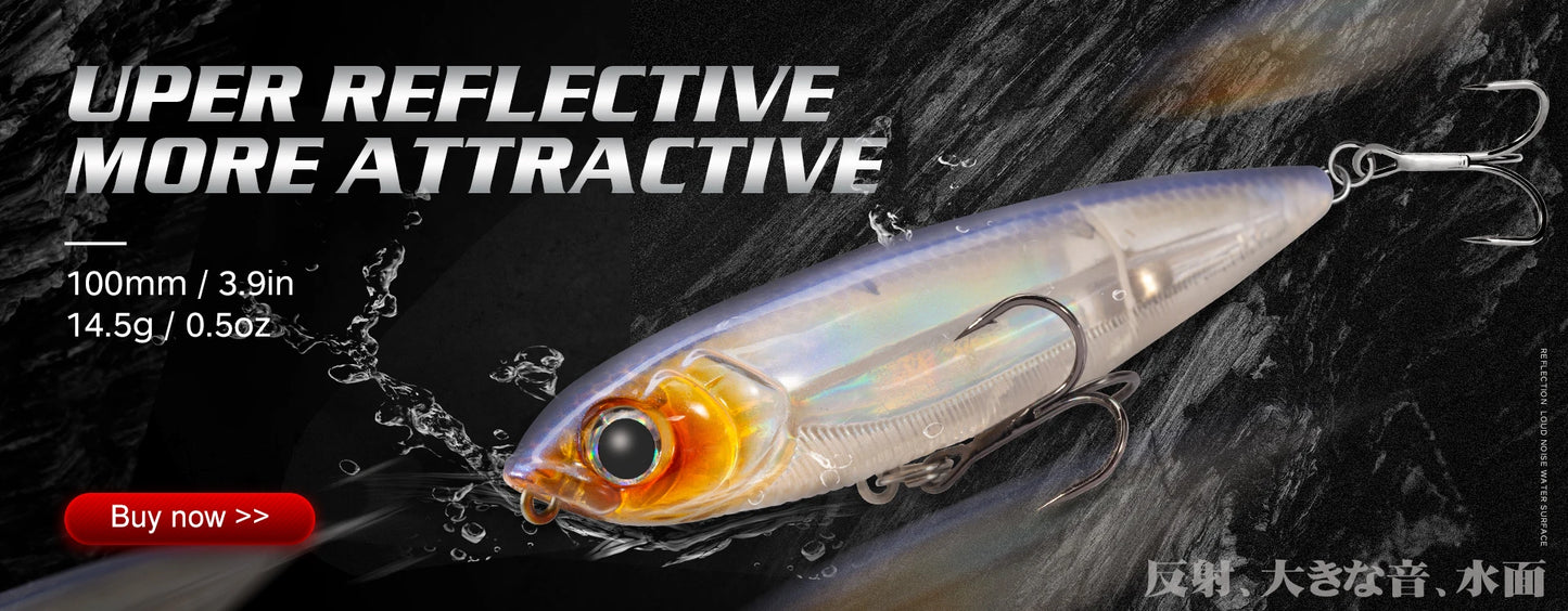 HuntHouse Trairao topwater lure Pencil lure long casting fishing for Bass Pike lure Crazy surface darter sound loud