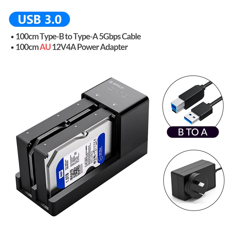ORICO 2 Bay HDD Docking Station with Offline Clone SATA to USB 3.0 Hard Drive Docking Station for 2.5/3.5 inch Hard Drive Case