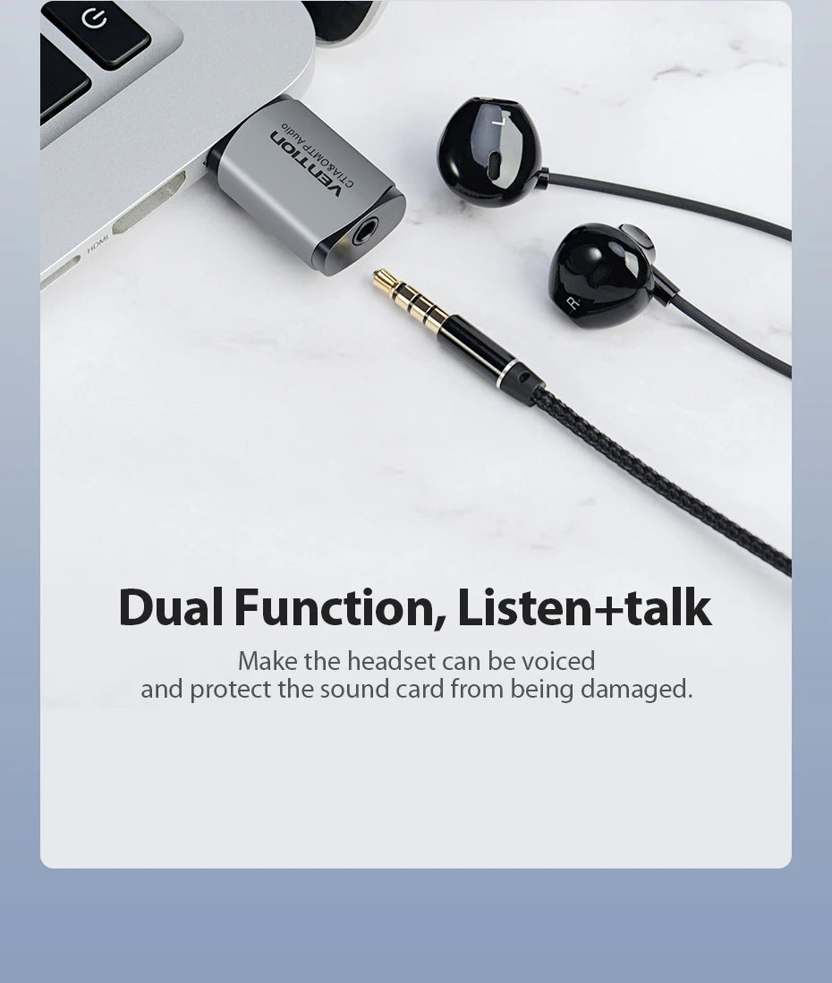 Vention USB External Sound Card  2-in-1 3.5mm USB Adapter Audio Interface for  EarPods Earphone Cable Computer USB Sound Card