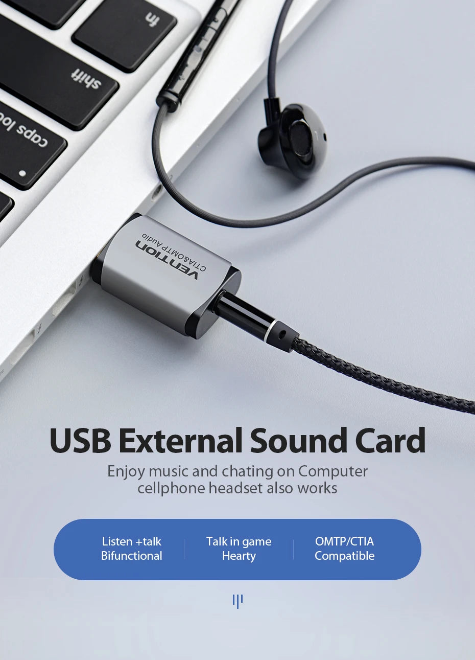 Vention USB External Sound Card  2-in-1 3.5mm USB Adapter Audio Interface for  EarPods Earphone Cable Computer USB Sound Card