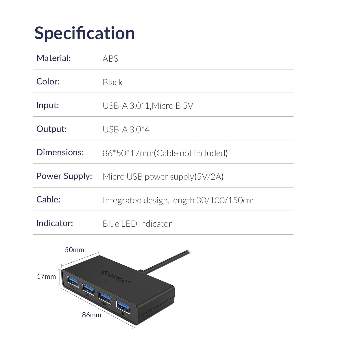ORICO 4 Port USB 3.0 Splitter USB HUB With Micro USB Power Port Multiple High Speed OTG Adapter for Computer Laptop Accessories