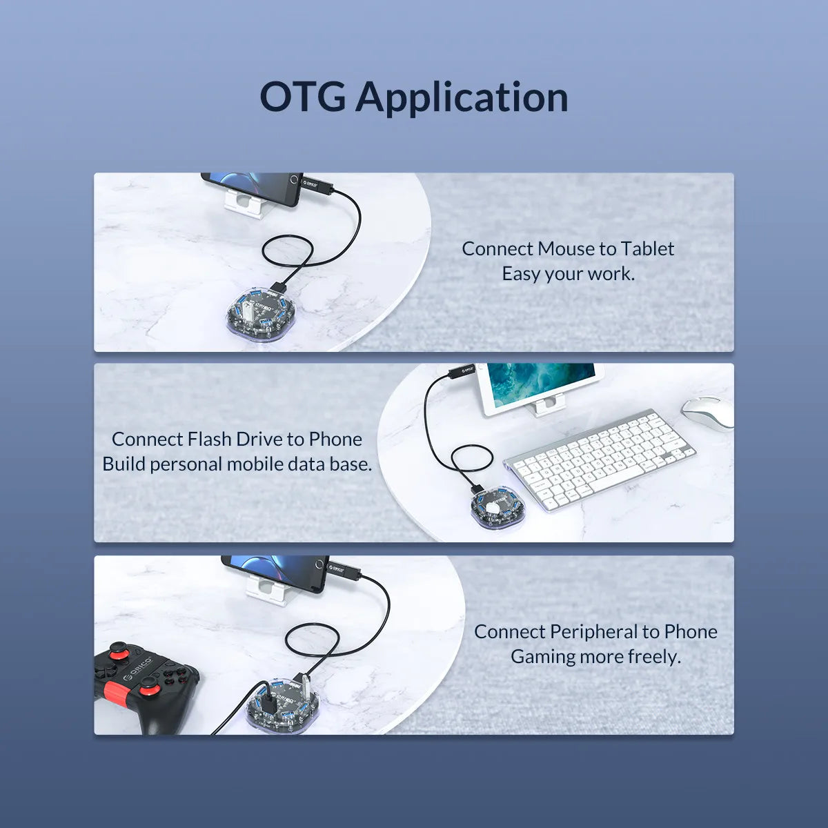 ORICO Transparent Series USB HUB Multi 4 7 Port High Speed USB3.0 Splitter With Micro USB Power Port For Laptop PC OTG Adapter