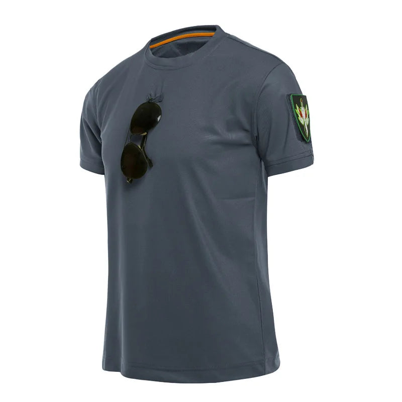 Tactical T-shirt Combat T Shirt Quick Dry Tees Men's Outdoor Hunting Camping Hiking O-Neck Lapel Short Sleeve