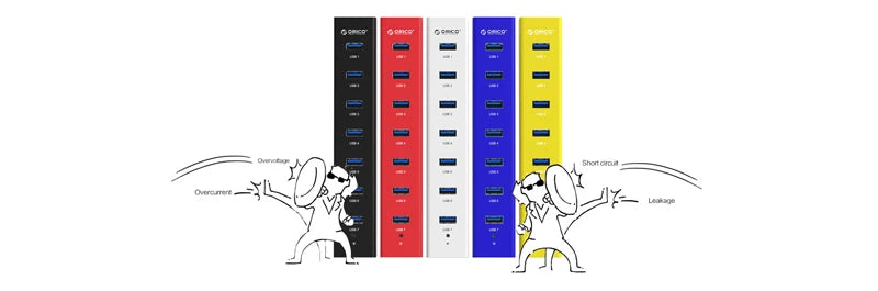 ORICO USB 3.0 Hub 7-port USB3.0 High-speed Transmission HUB Portable USB with Power Distributor Suitable for Laptop MacBook Pro