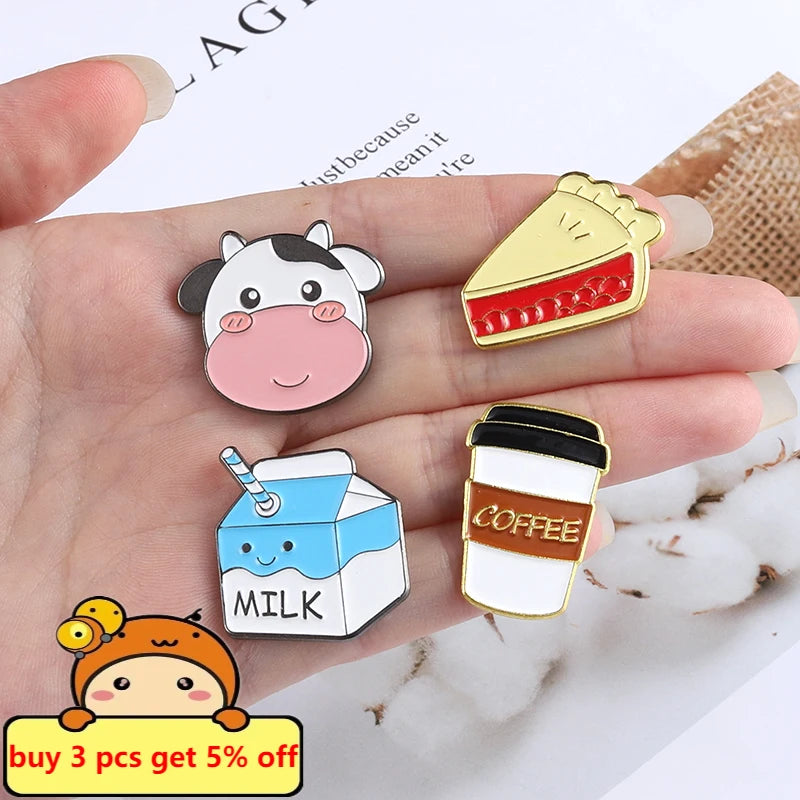 pins Wholesale Pizza Enamel Pin Coffee Brooches Food Badges Beer Milk Cake Cow Jewelry Hat Bag Accessories Women Girl Jewelry