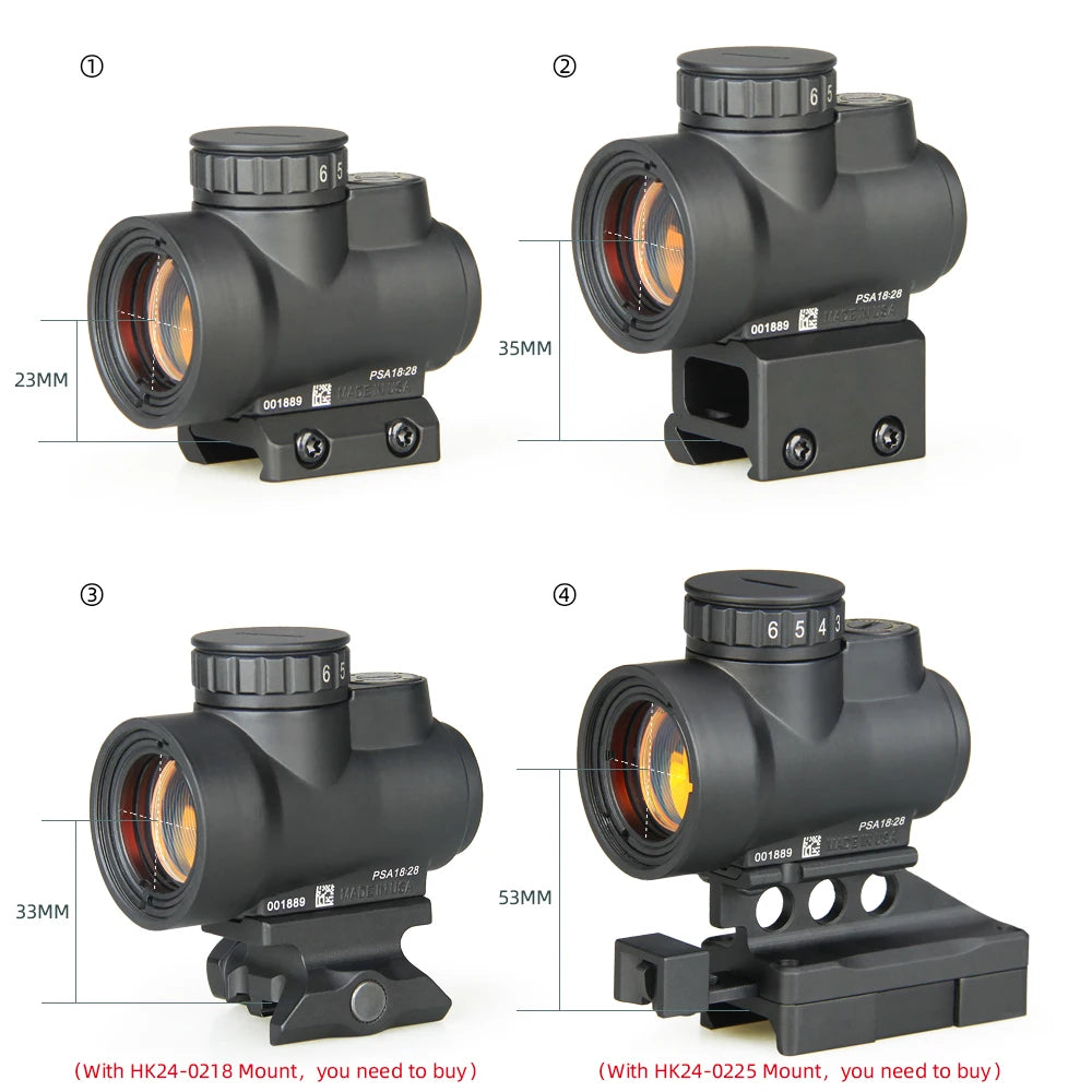 Tactical 1x Mini style red dot sight scope with high and Low picatinny rail mount base hunting shooting HK2-0105