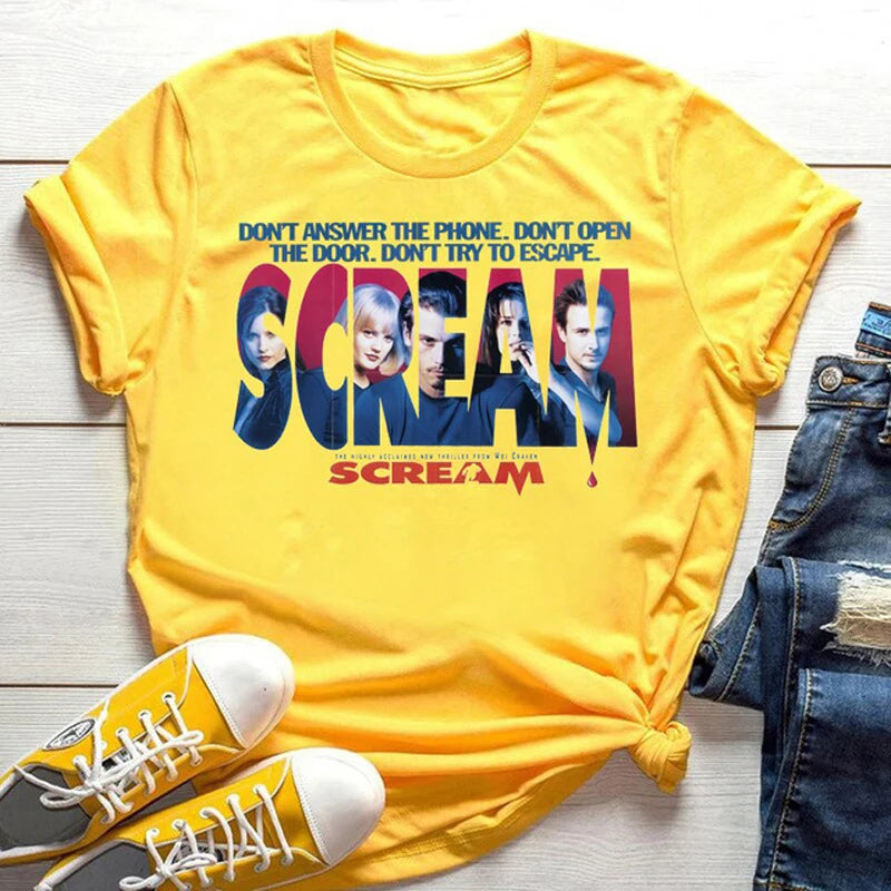 Scream Movie T-shirt Women Retro 90s Cult Horror Friends T Shirts Aesthetic Vintage Shirts Gothic Style Tees Tops