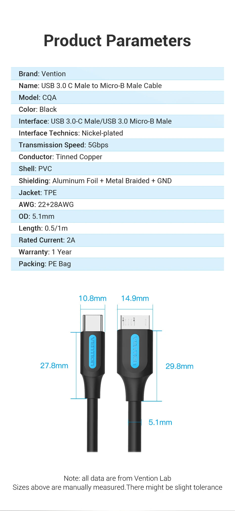 Vention USB 3.0 Type C to Micro B  Cable Connector For SSD HDD  External Hard Drive Disk Smartphone MacBook PC Micro B Cable