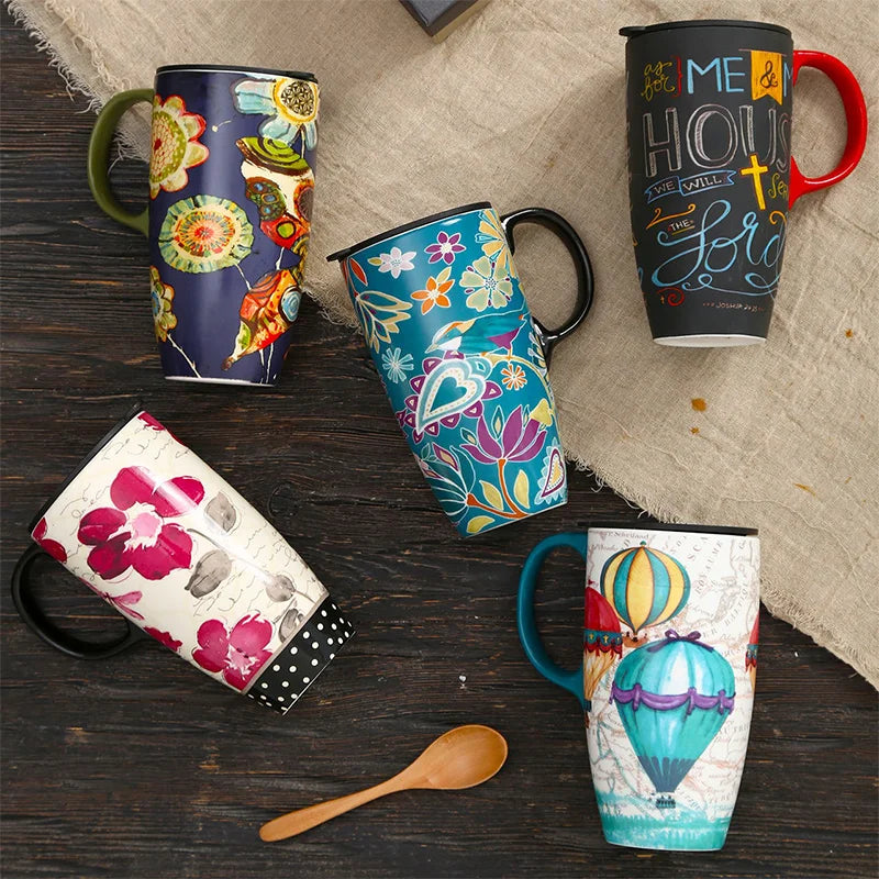 Large-capacity mug mug American ceramic mug ceramic coffee creative coffee cup with lid household water cup