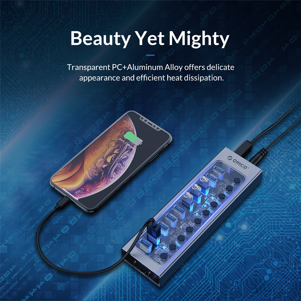 ORICO USB HUB USB 3.0 Hub Multi USB Splitter with QC Fast Charger 7/10/16 Port Multiple Expander USB 3.0 Hub with Switch for PC