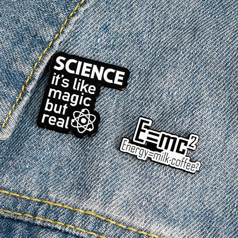 Science It's Like Magic But Real Enamel Pins Black Letters Energy Milk Coffee Magical Chemical Badge Pin Buckle Gift for Friends