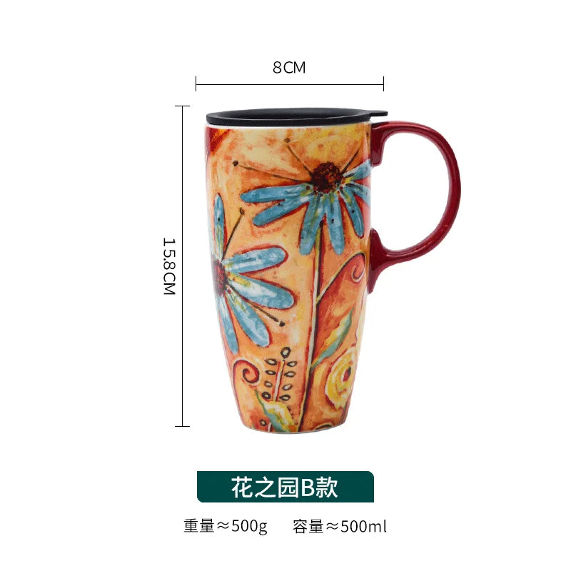 Large-capacity mug mug American ceramic mug ceramic coffee creative coffee cup with lid household water cup