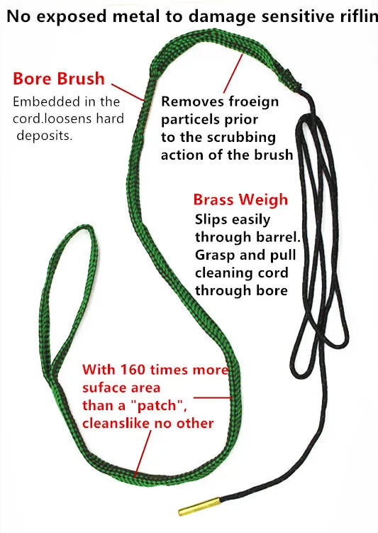 Hunting Gun Bore Cleaner .22 Cal.223 Cal.38 Cal& 5.56mm,7.62mm,12GA Rifle Cleaning Kit Tool Pistol Barrel Cal Rope Brush