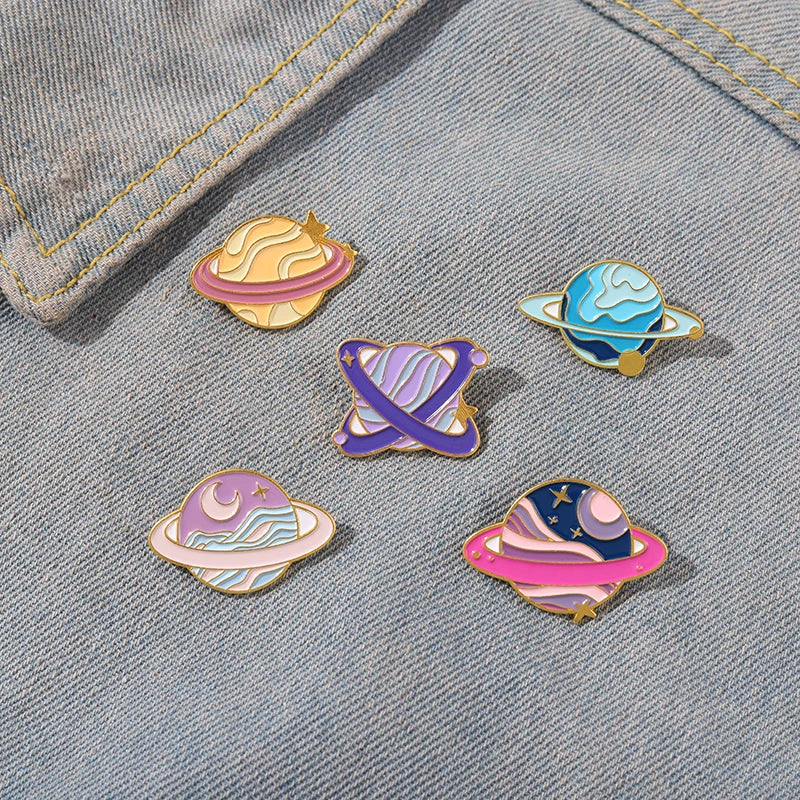 Star Sky Galaxy Collection Enamel Pins Romantic Space Planet Metal Cartoon Badge Bag Hat Lapel Women Jewelry Kid Astronaut Gifts