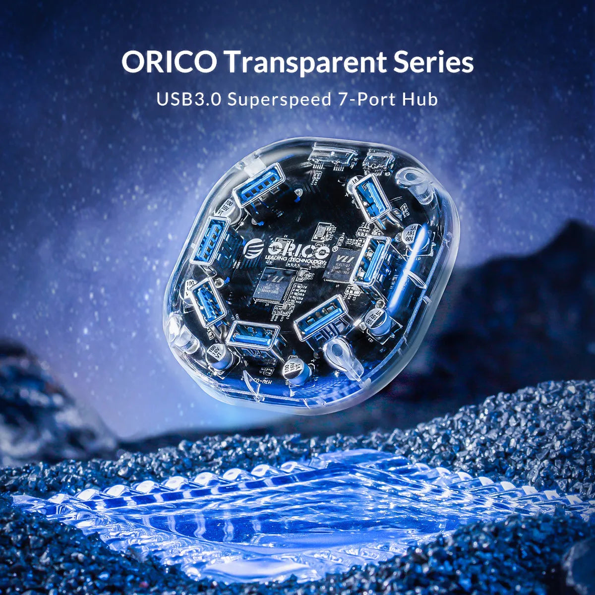ORICO Transparent Series USB HUB Multi 4 7 Port High Speed USB3.0 Splitter With Micro USB Power Port  For Laptop PC OTG Adapter