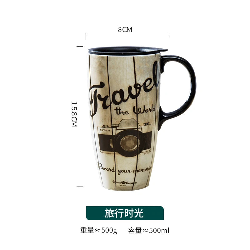 Large-capacity mug mug American ceramic mug ceramic coffee creative coffee cup with lid household water cup
