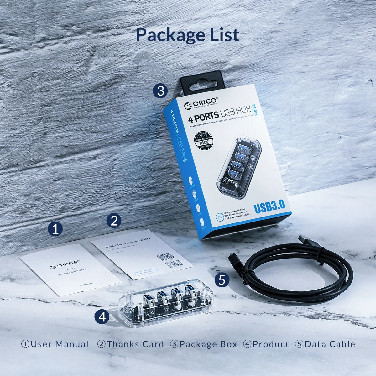 ORICO 4/7 Port USB 3.0 Hub Dual Power Supply Splitter Adapter OTG USB C Charger Hub Powered PC Computer Peripherals Accessories