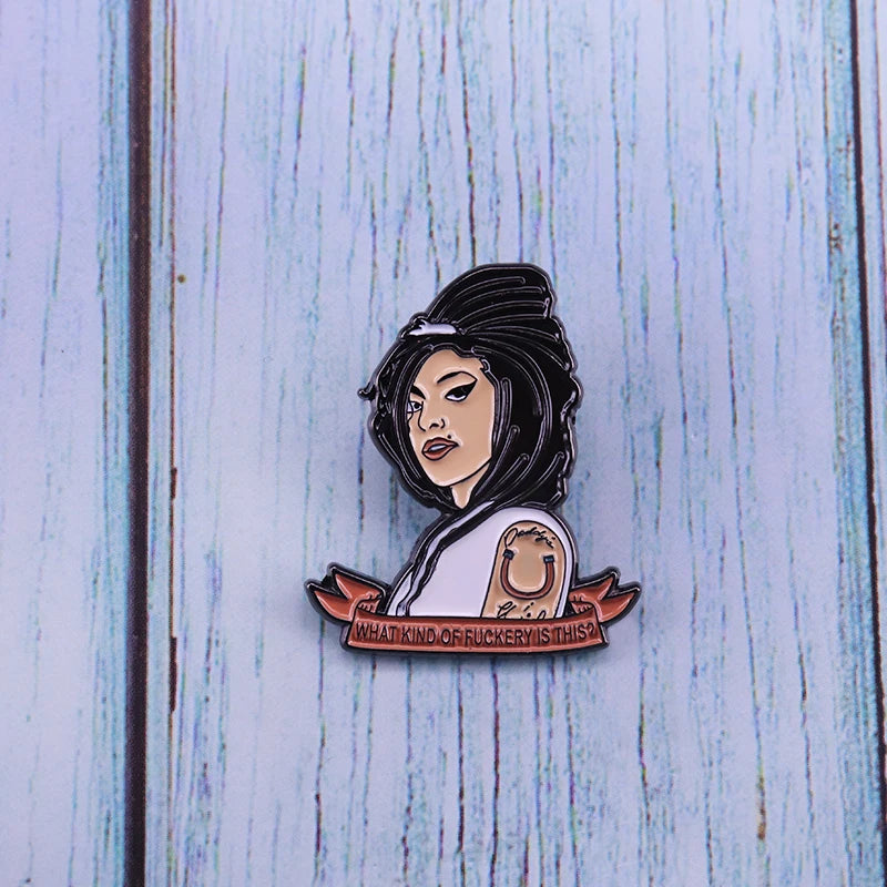 Badass Amy Winehouse lapel pin soulful voice celebrity music legends art tribute