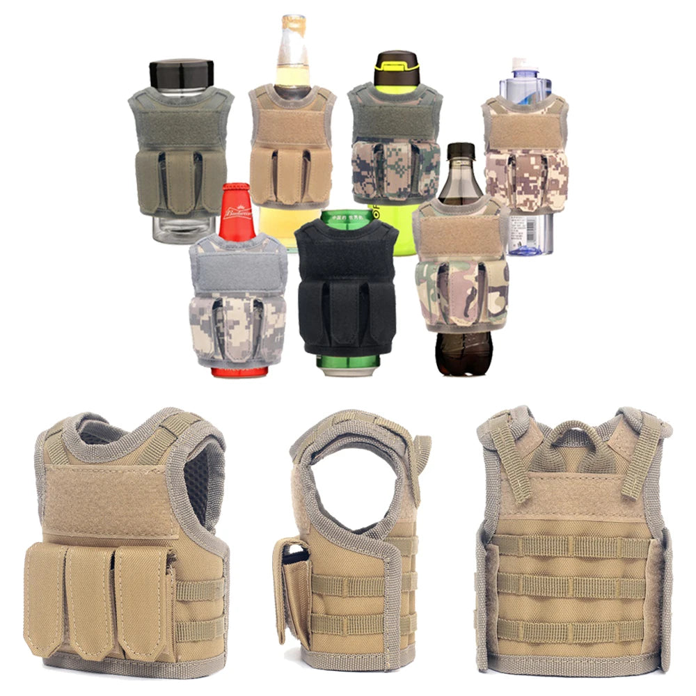 Tactical Beer Bottle Vest  Sports Mini Miniature Molle Vest Outdoor Upgraded Bottle Drink Set Adjustable Shoulder Straps