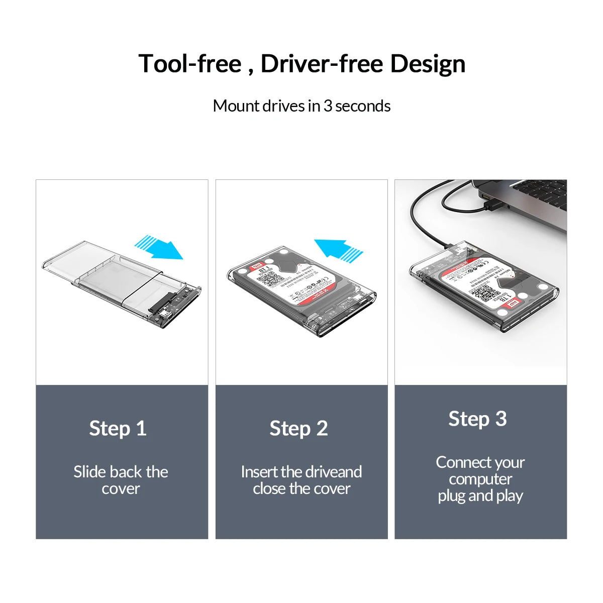 ORICO 2.5'' Transparent HDD Case SATA to USB 3.1 Gen2 10Gbps External Hard Drive Case HDD Enclosure SSD Disk Case Support UASP