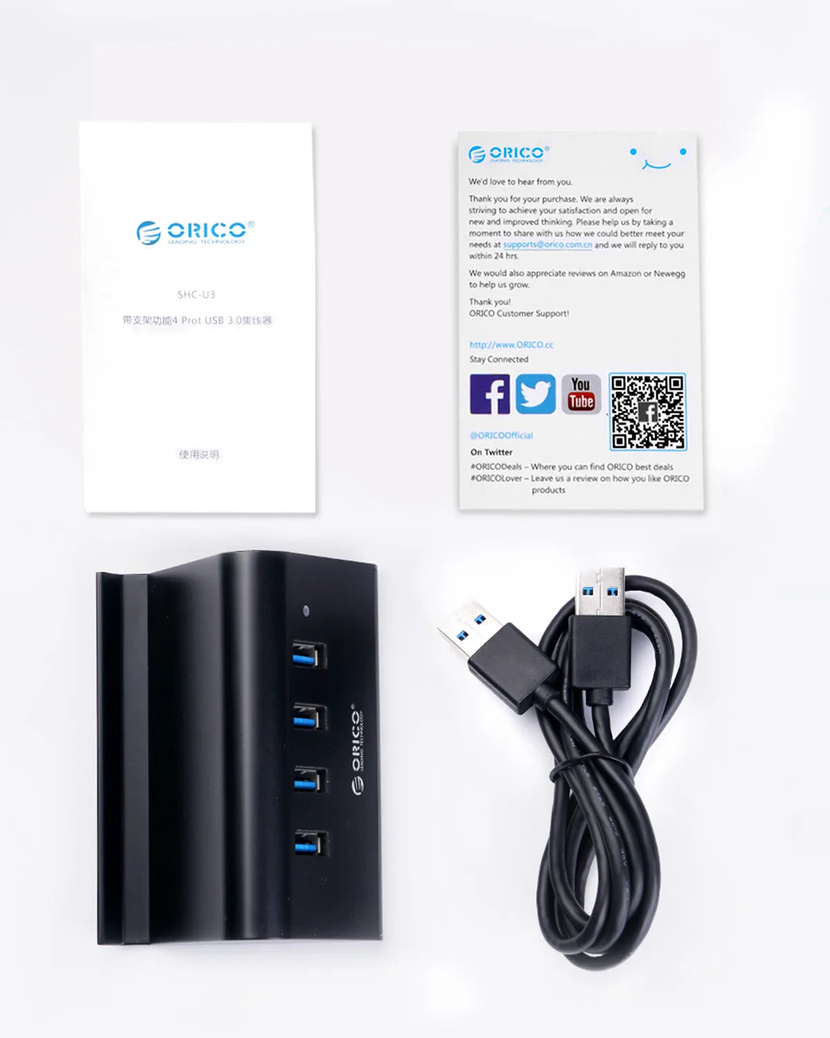 ORICO USB HUB High Speed Mini 4 Port USB 3.0 HUB for Desktop Laptop with Phone and Tablet Stand Computer Accessories Black