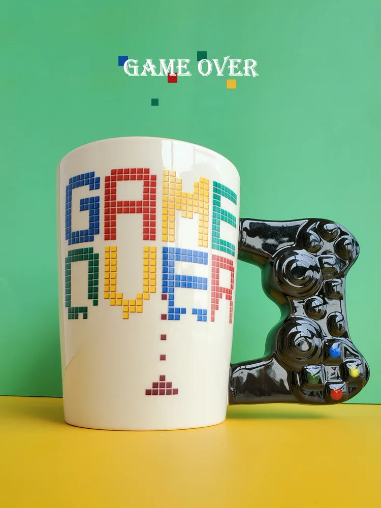 Ceramic Mugs Creative 3D Game Over Coffee Cups Student Milk Game Controller Handle Funny Mug Birthday Christmas Gamer Gift