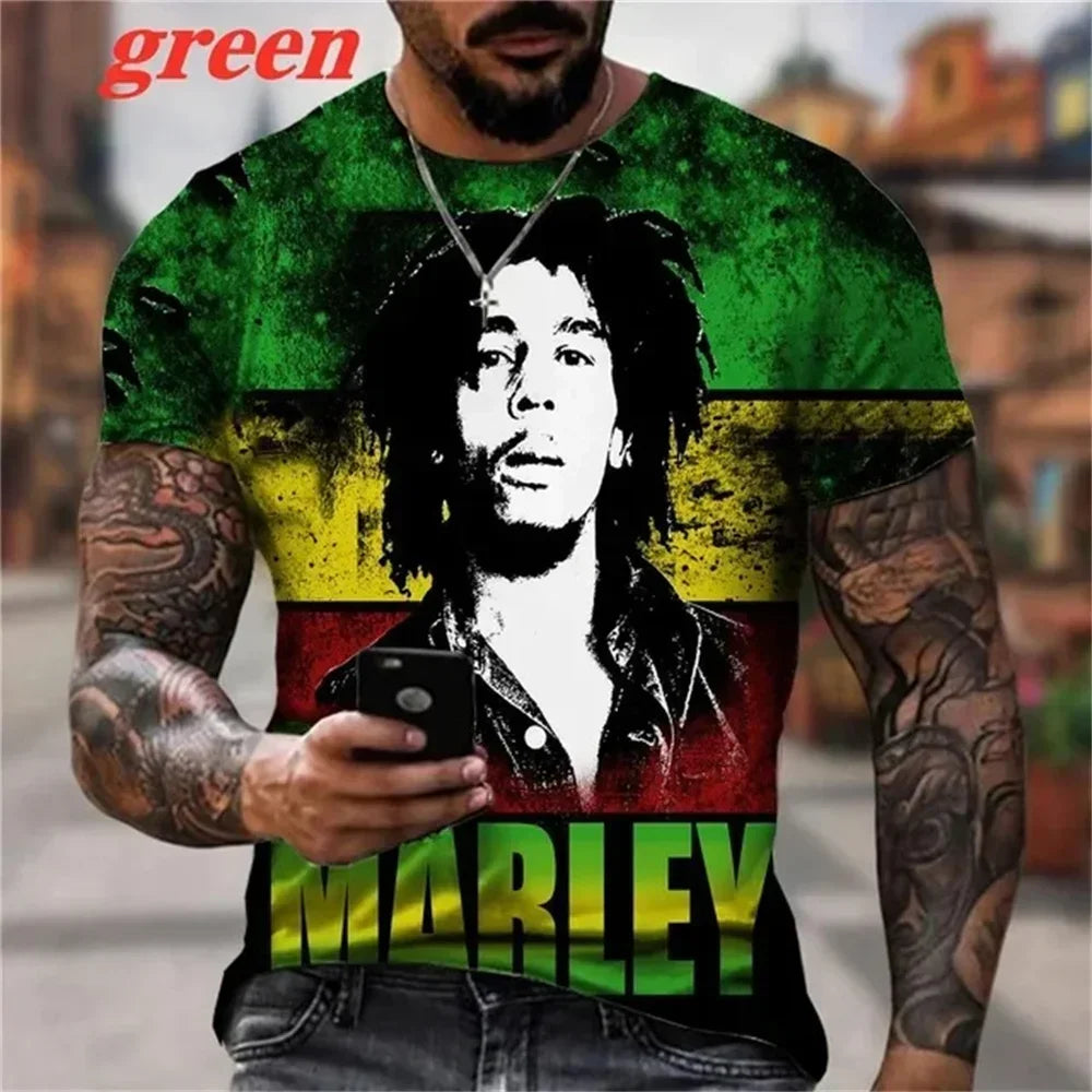 2025 Summer Men's T-shirts Rock Bob Marley 3d Print O-neck Short Sleeve Street Hip-hop Shirt Oversized Tops & Tees Men Clothing