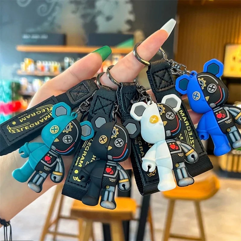 Keychain Cartoon Simple Mechanical Bear Cute Niche Doll Keychain Chain Bag Personalized Small Pendant Accessories DecorativeGif