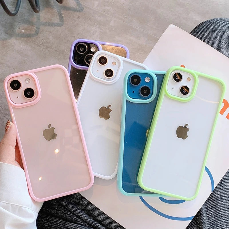 Cute Colour Clear Silicone Case For iPhone 15 14 13 12 11 Pro Max Mini XR X Xs 7 8 6 6s Plus Simple Shockproof Back Cover Case