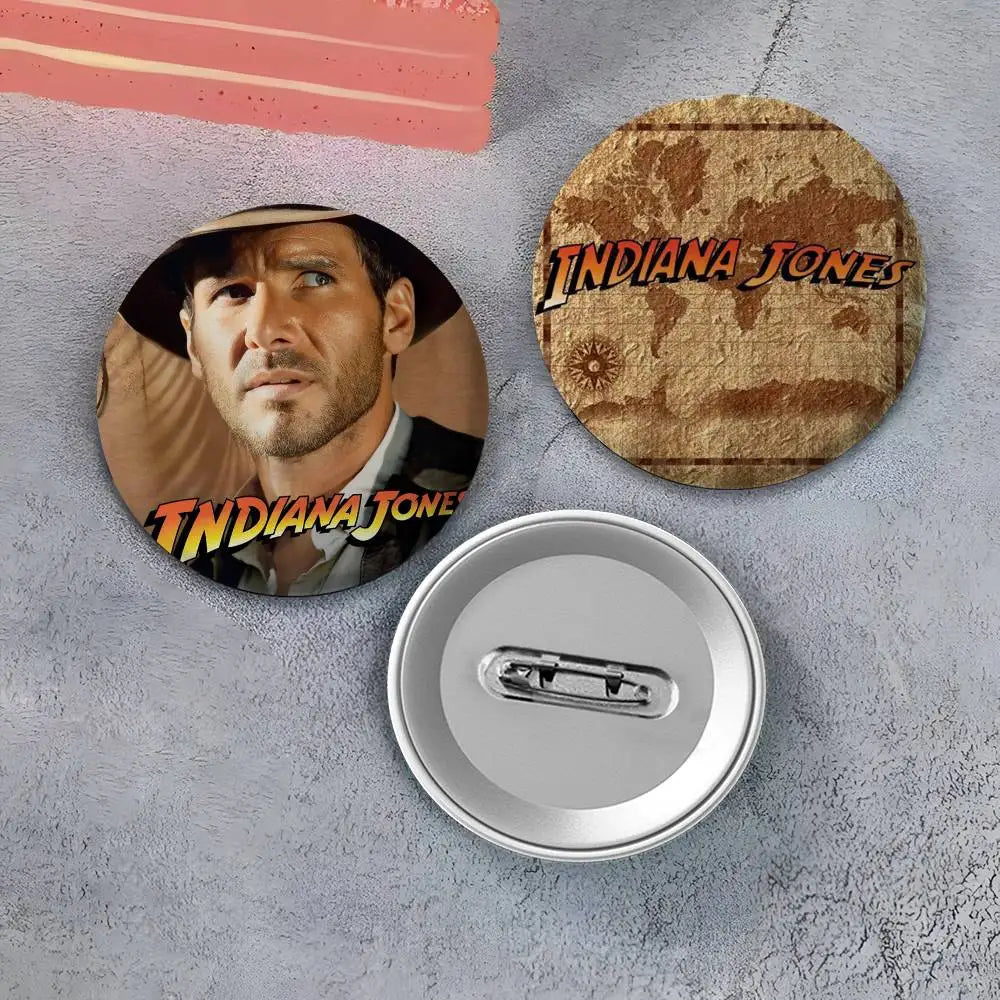 Classic Movie I-Indiana J-Jones Badges Round Exquisite Badge Brooches Creative Pins For Clothes Hat Backpack Gift Accessories