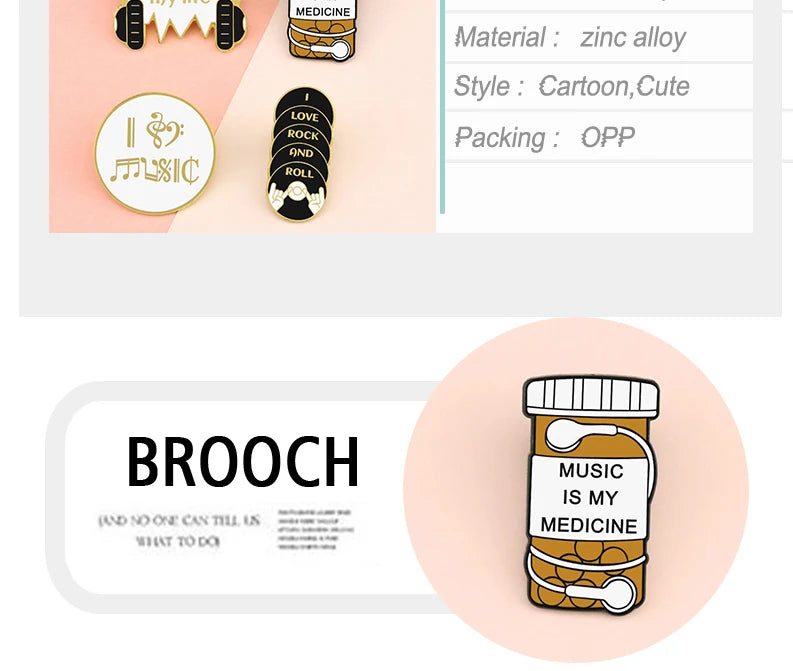 Personality Music Enthusiast Badges Pins MUSIC IS MY LIFE Earphone CD Brooches Kids Backpack Decoration Pins Jewelry Gift Girl