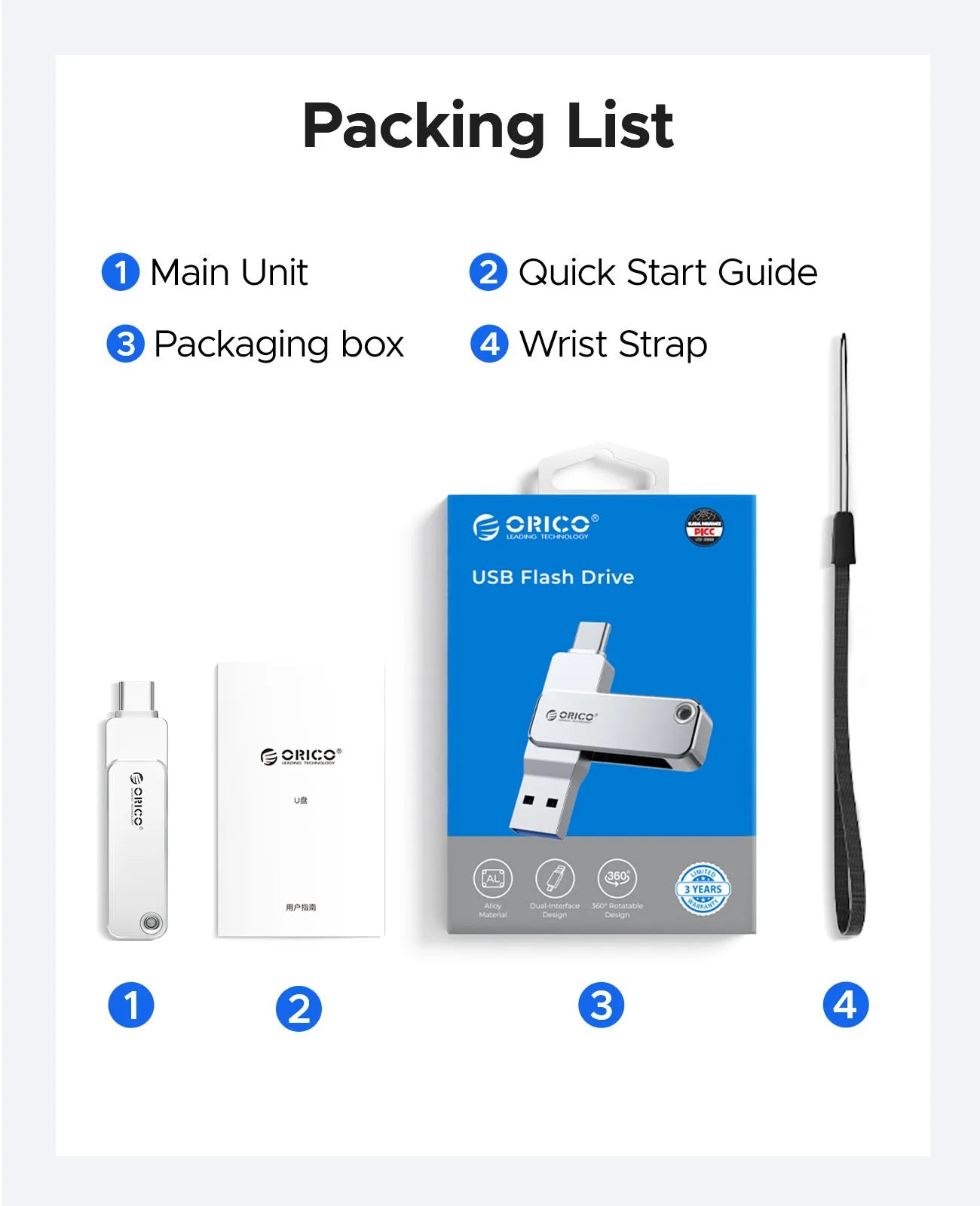 ORICO 2 in 1 Dual Flash Drive High Speed Pen Drive OTG Type C USB A Dual Interfaces for MacBook Android