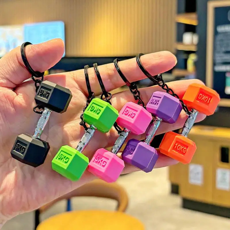 Gym Dumbbell Keychain Fashion 3D PVC Dumbbell Keychain Car Key Wallet Backpack Pendant Creative Gifts For Fitness Enthusiasts