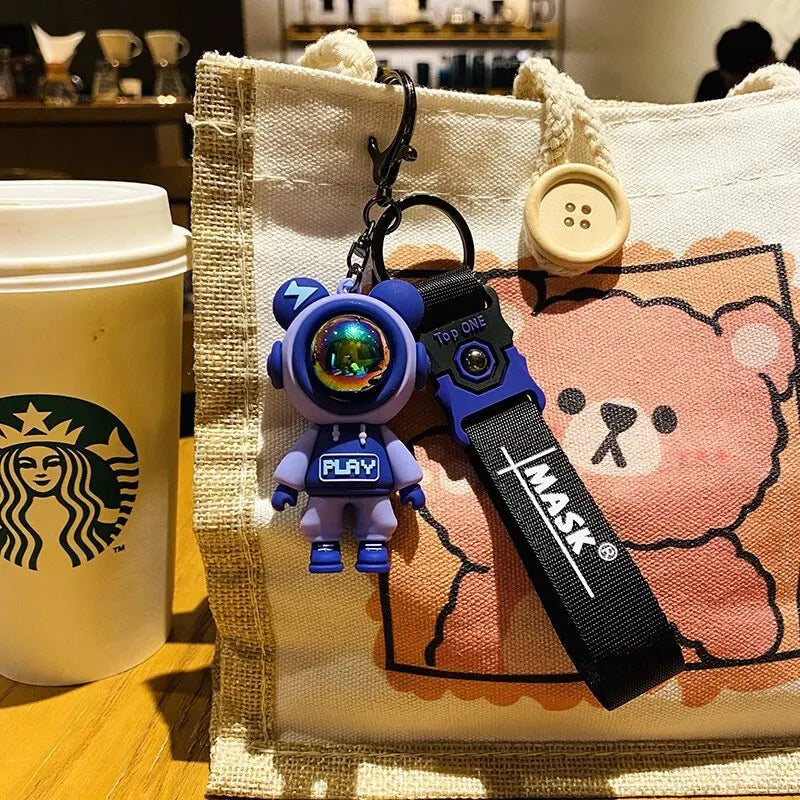 PVC Astronaut Bears Key Chains Fashion Cute Animal Keyring Holder for Daily Car Jewelry Laser Accessories Gift Wholesale