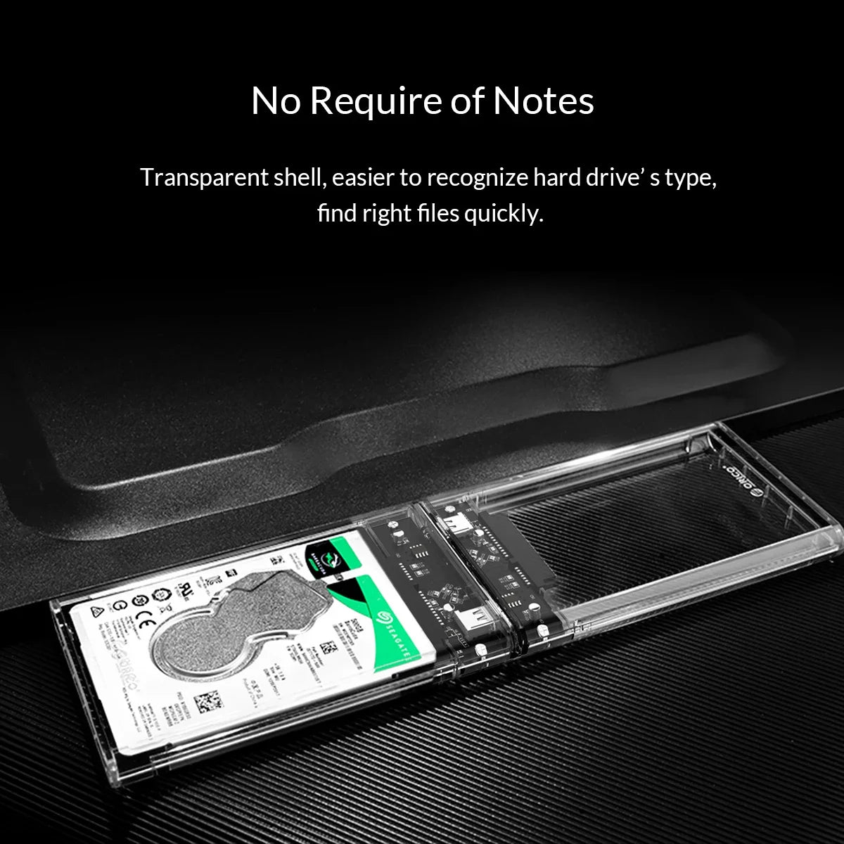ORICO 2.5'' SATA to USB C Transparent HDD Case Tool Free 6Gbps Support 4TB UASP Protocol For 9.5mm Below Hard Drive Enclosure