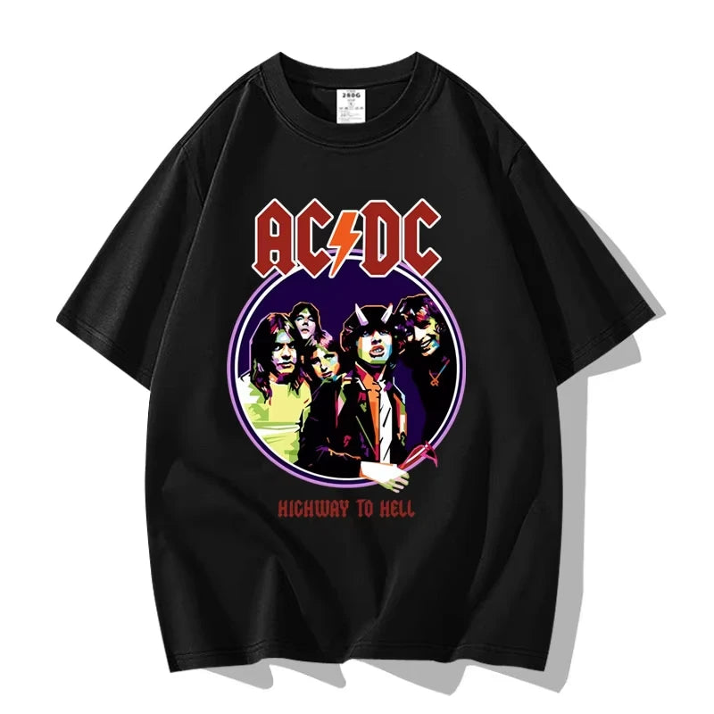 American Street Punk Rock Band ACDC Hip Hop Short Sleeve T-shirt Clothing Clothing Casual Men's and Women's 100% Cotton T-shirt