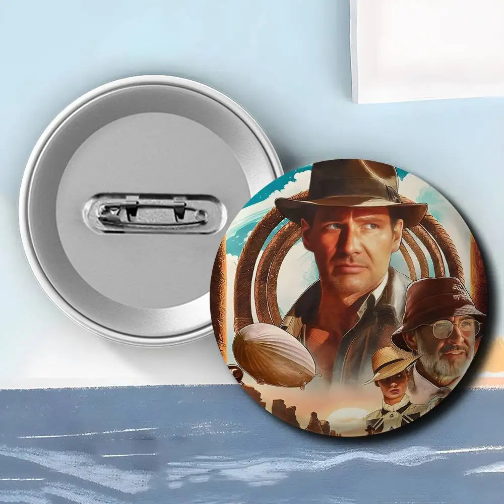 Classic Movie I-Indiana J-Jones Badges Round Exquisite Badge Brooches Creative Pins For Clothes Hat Backpack Gift Accessories