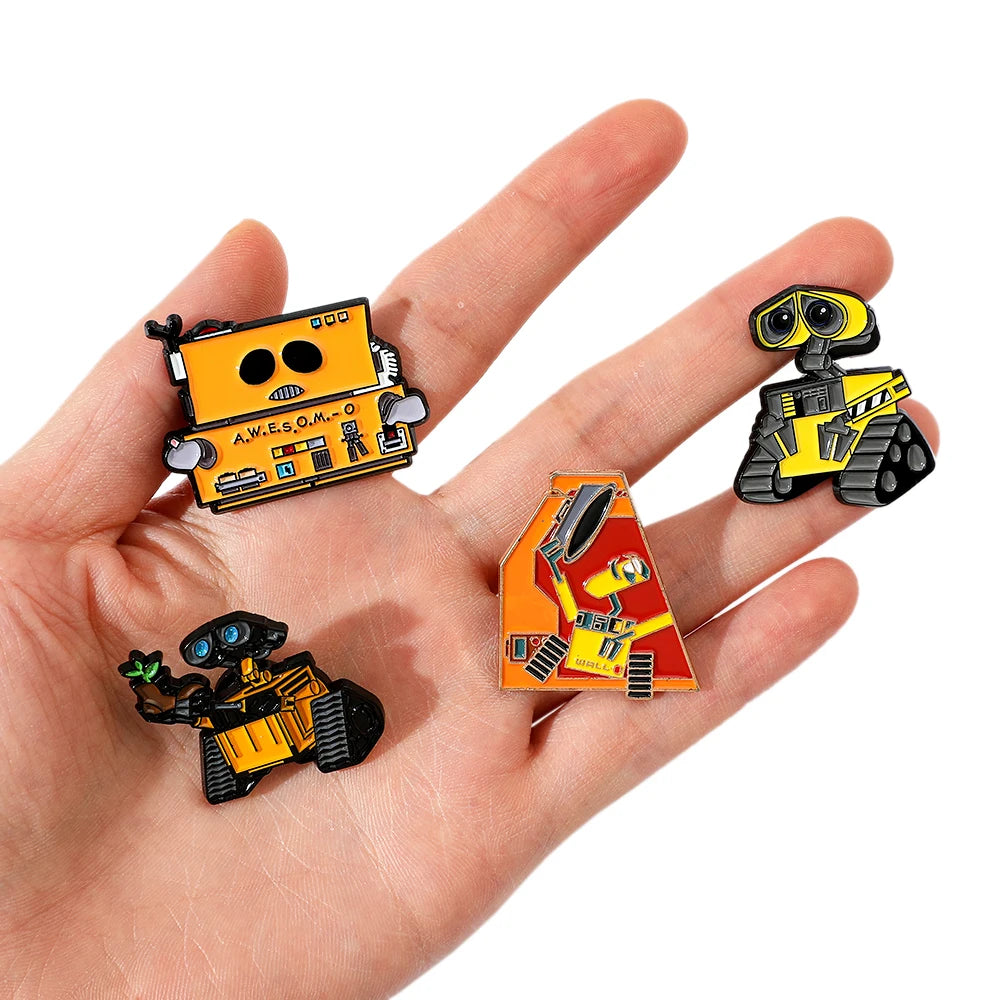 4 Pcs Personality Animation Cartoon Walle Brooch Cute Robot Enamel Pin Metal Badge Jewelry Backpack Clothes Accessories Gift