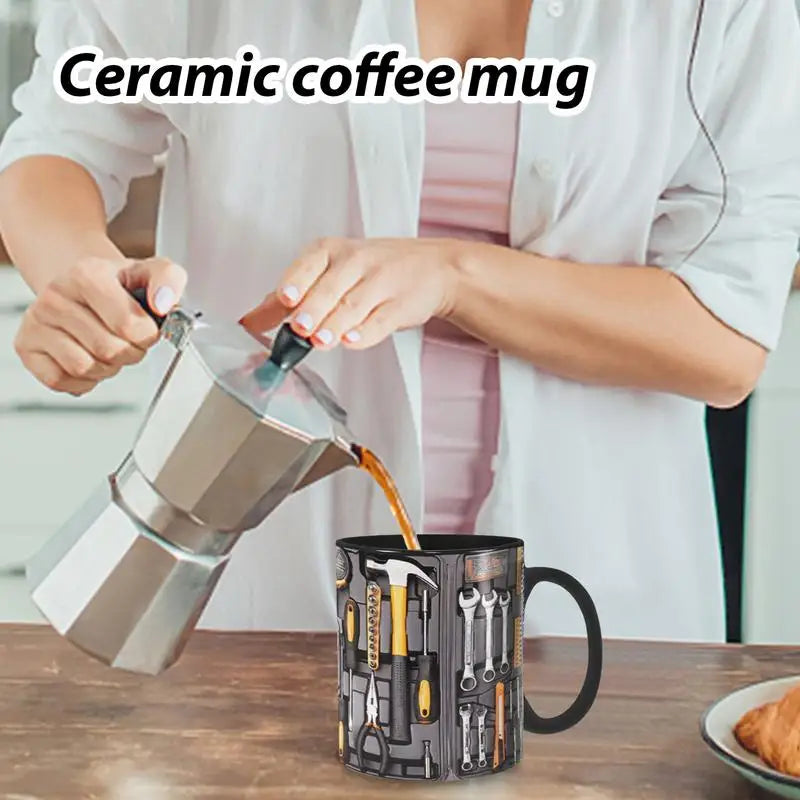 Mechanic Black Mug Black Ceramic Coffee Cup For Mechanics Large Toolbox Coffee Cup Tea Mug For Whiskey Beer Juice Soup Water
